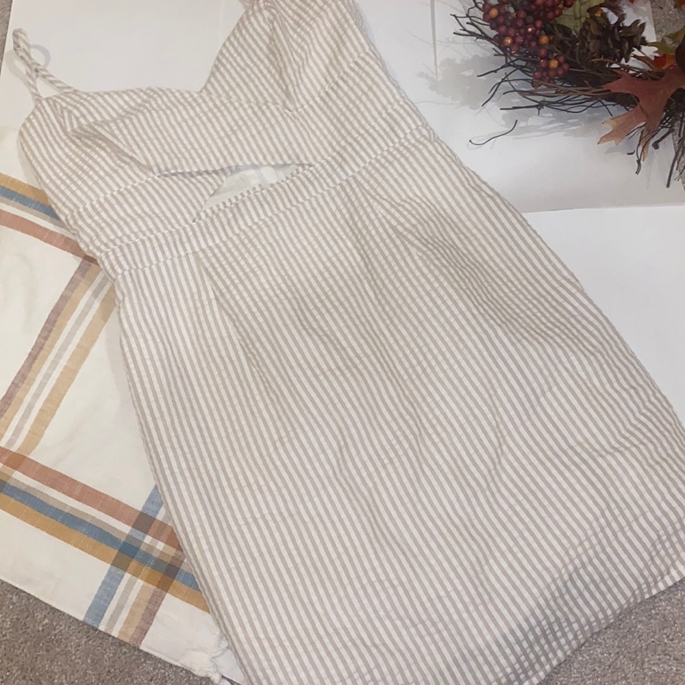 Tan striped dinner dress